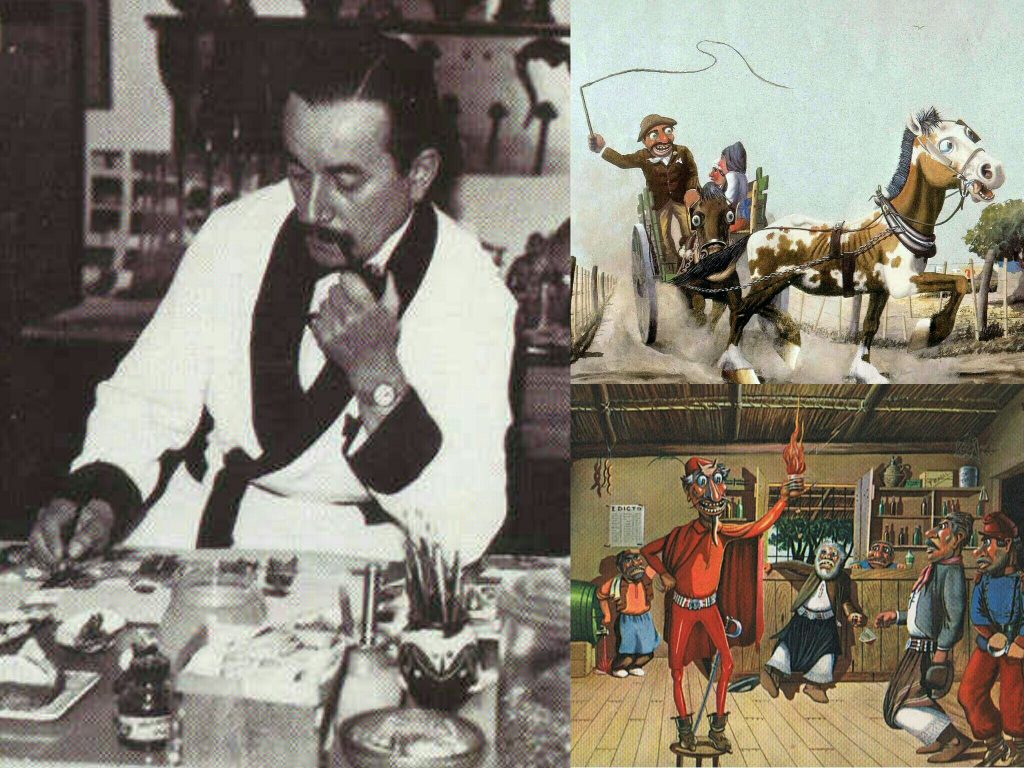 Florencio Molina Campos trabajando en una de sus obras. Sus creaciones retrataban la vida en la Pampa argentina.
