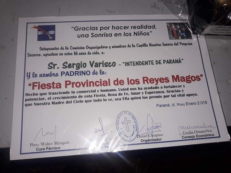 Varisco fue nombrado Padrino de la “Fiesta Provincial de los Reyes Magos”.