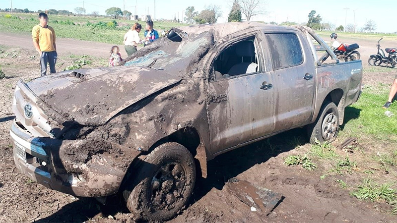 Asi quedó la Toyoya tras el vuelco.