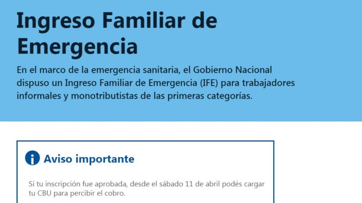 El miércoles se abre una nueva inscripción para el Ingreso Familiar de Emergencia