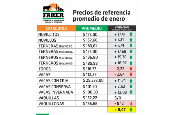 Los precios promedio que arrojaron los remates en